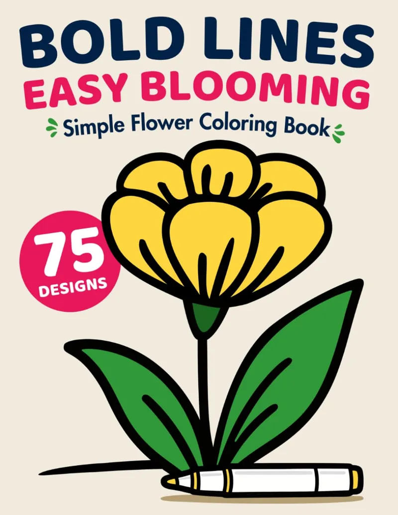 Bold Lines, Easy Blooming, flower coloring book cover