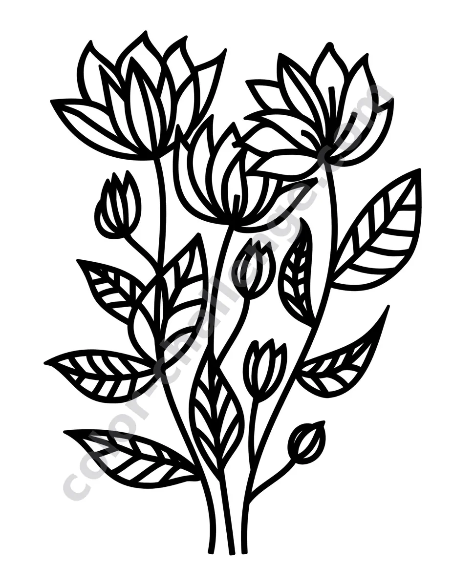 Bold Lines, Easy Blooming, flower coloring book sample page 4