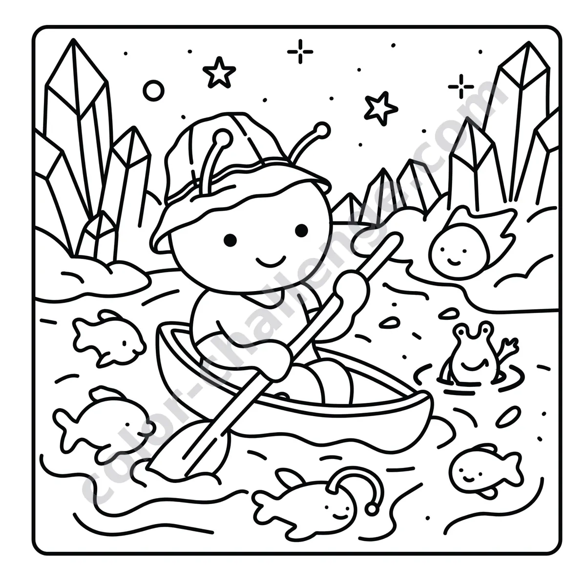 Cozy Alien, cute alien coloring book sample page 2