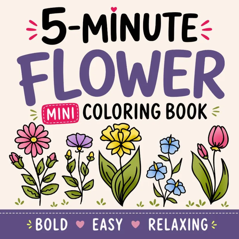 5-Minute Easy Flowers, mini flower coloring book cover