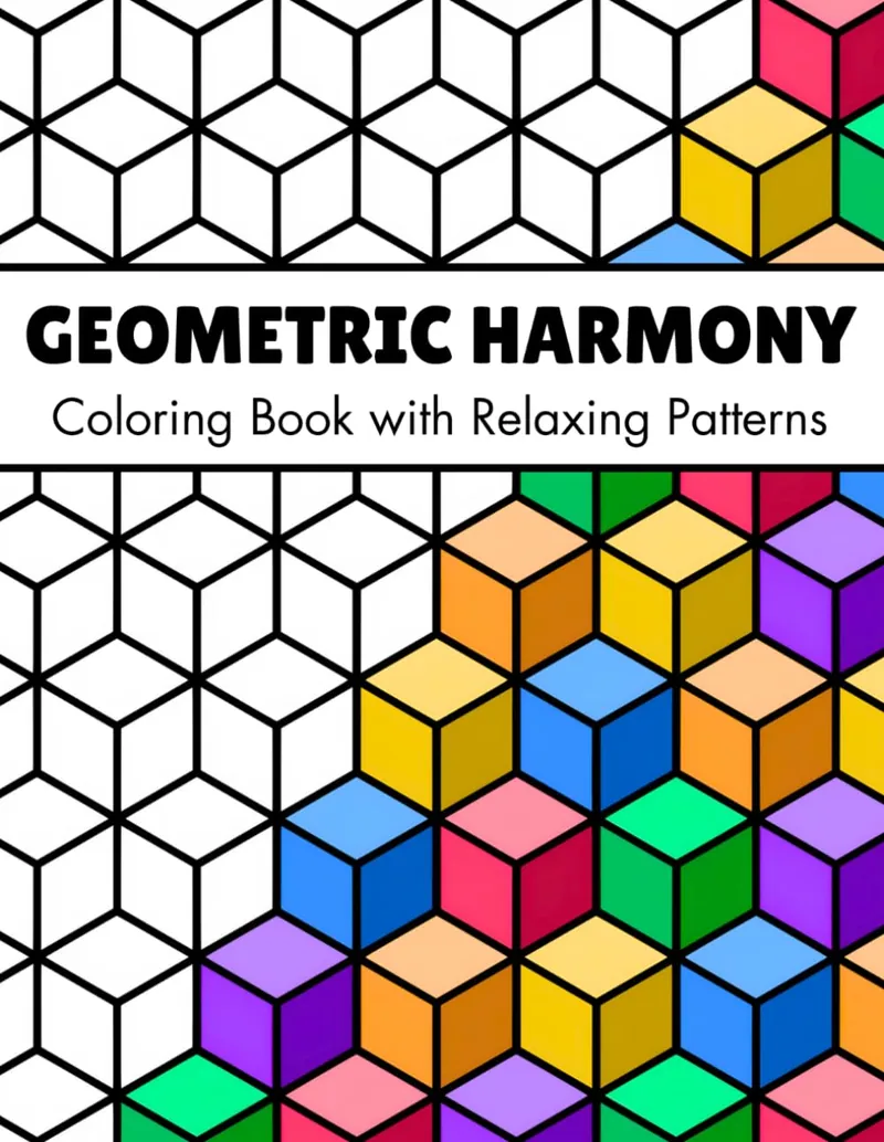 Geometric Harmony, geometric pattern coloring book cover
