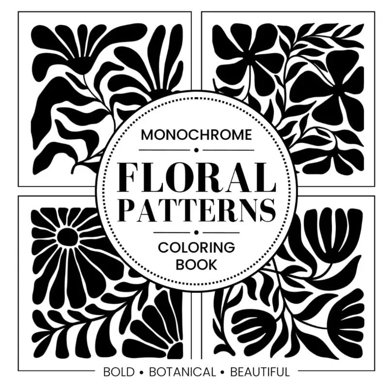 Monochrome Floral Patterns, floral coloring book cover