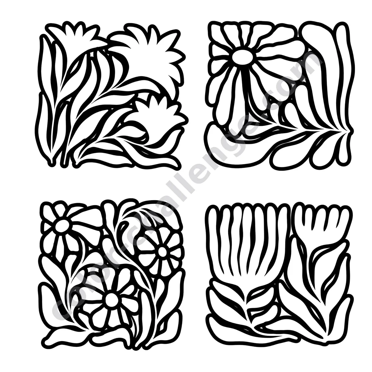 Monochrome Floral Patterns, floral coloring book sample page 1