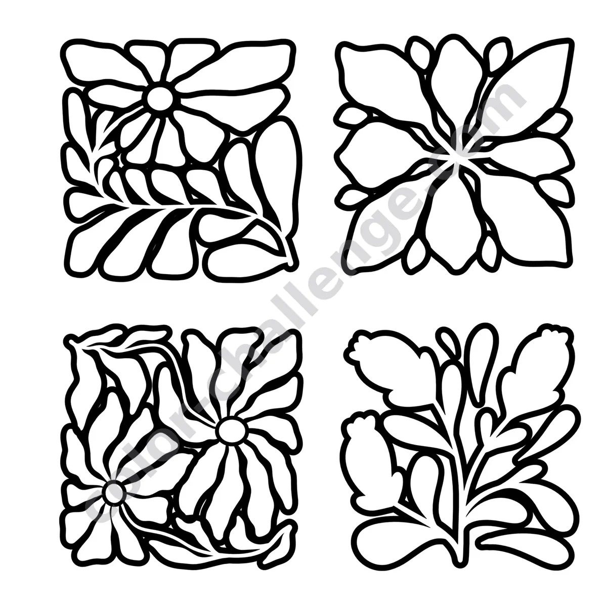 Monochrome Floral Patterns, floral coloring book sample page 2