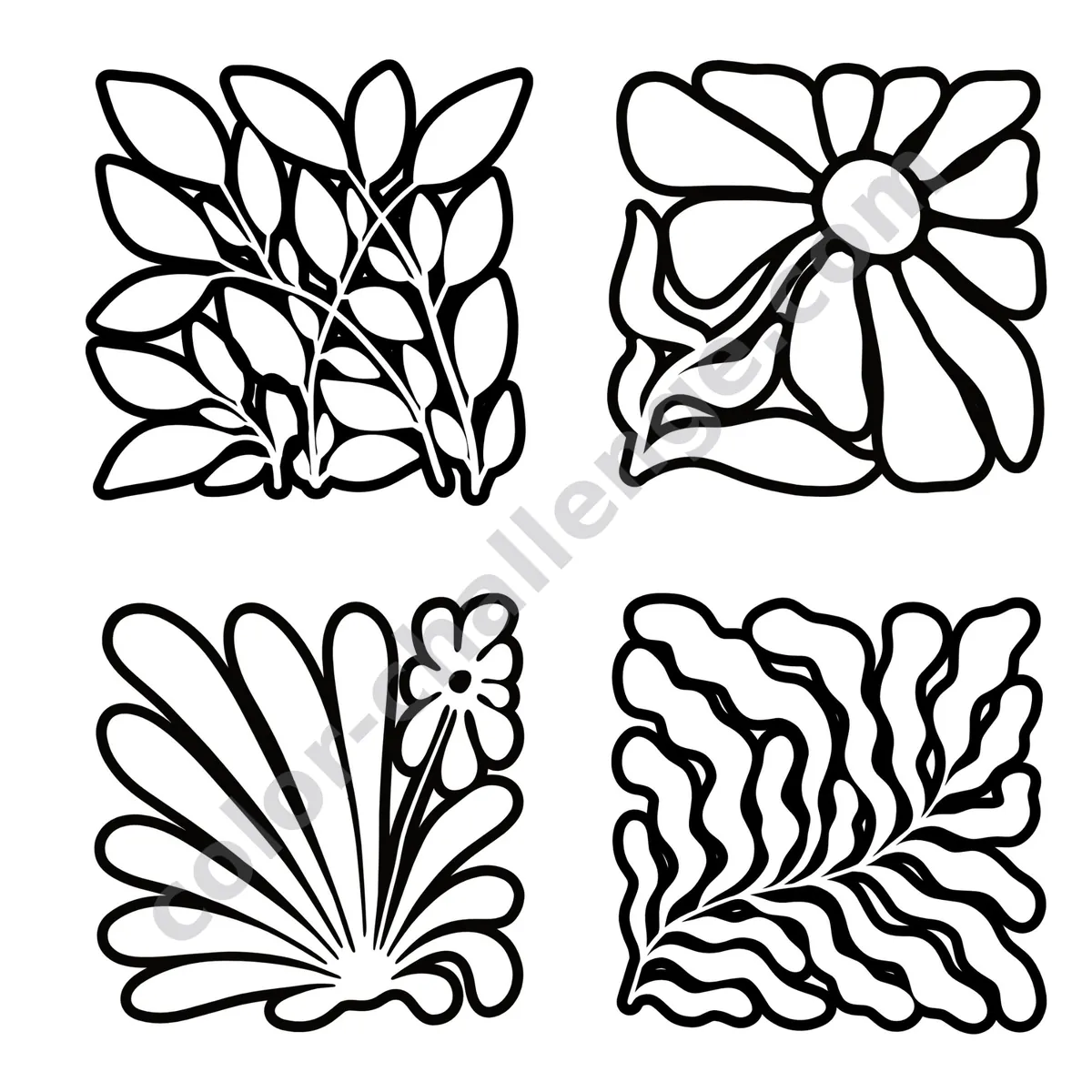 Monochrome Floral Patterns, floral coloring book sample page 3