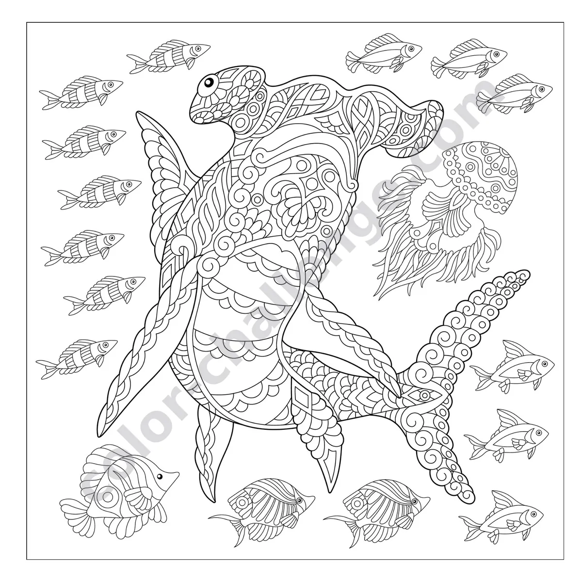 Sea Life, ocean animal coloring book sample page 3